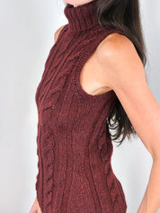 Luisa Spagnoli 2000s Burgundy Mohair Cable Knit Turtleneck Tank - XS-M