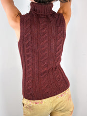 Luisa Spagnoli 2000s Burgundy Mohair Cable Knit Turtleneck Tank - XS-M