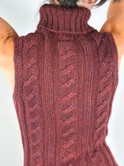 Luisa Spagnoli 2000s Burgundy Mohair Cable Knit Turtleneck Tank - XS-M