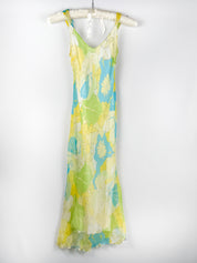 2000s Green Floral Silk Maxi Dress - S