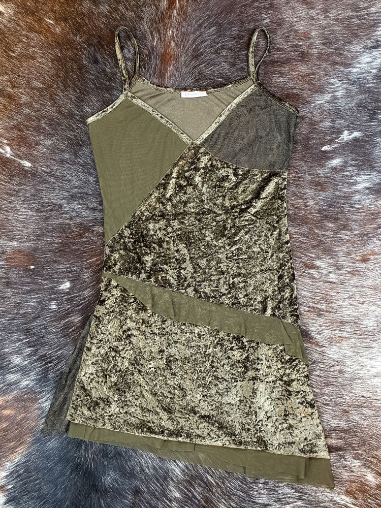 Vintage 1990s Olive Velvet Patch Dress