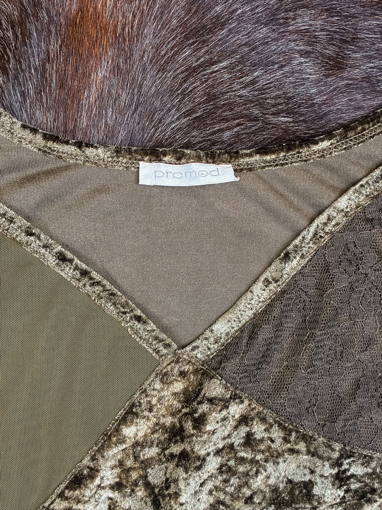 Vintage 1990s Olive Velvet Patch Dress