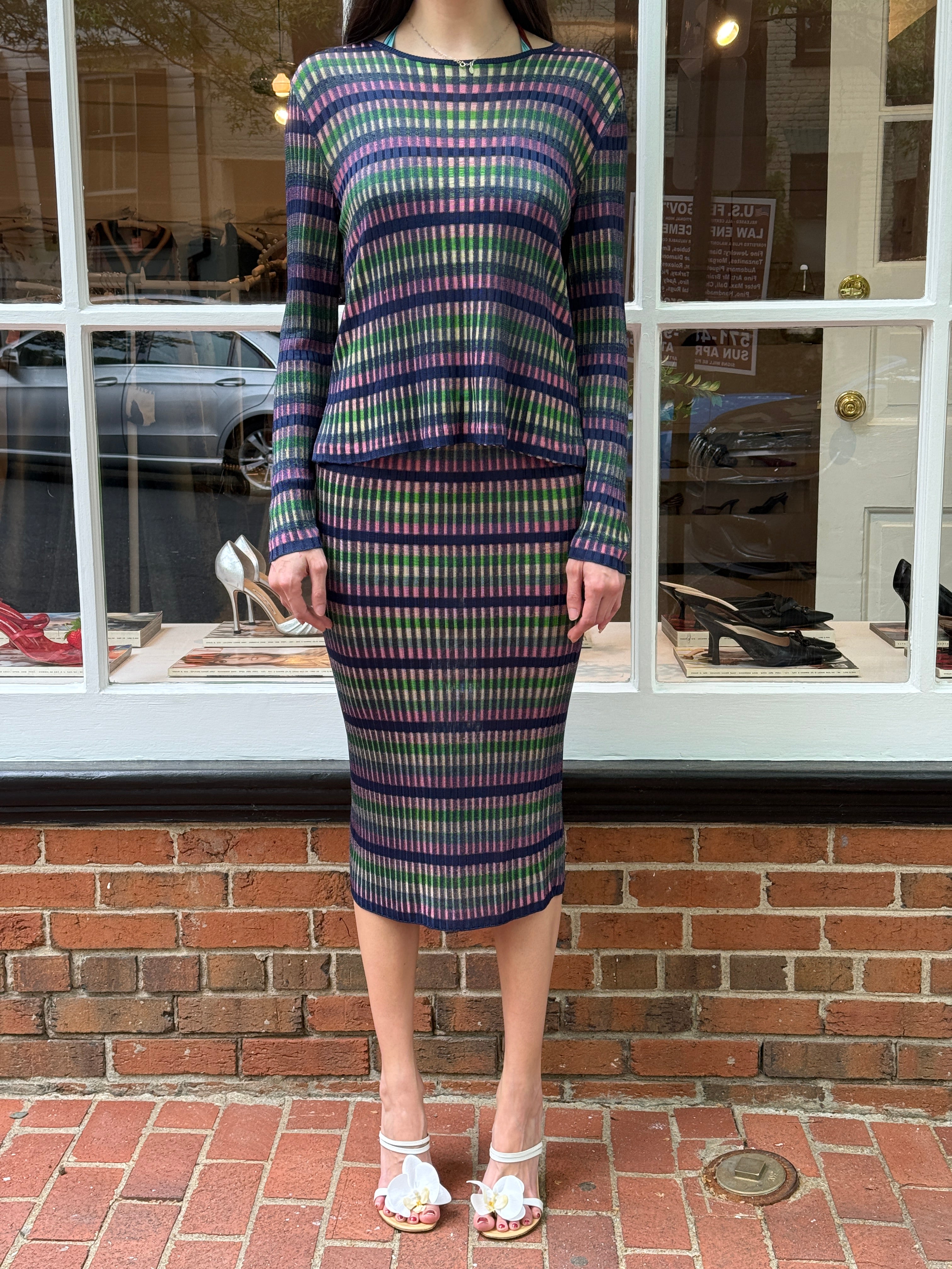 Bazar de Christian Lacroix Multicolor Stripe Knit Top & Skirt Set - S/M