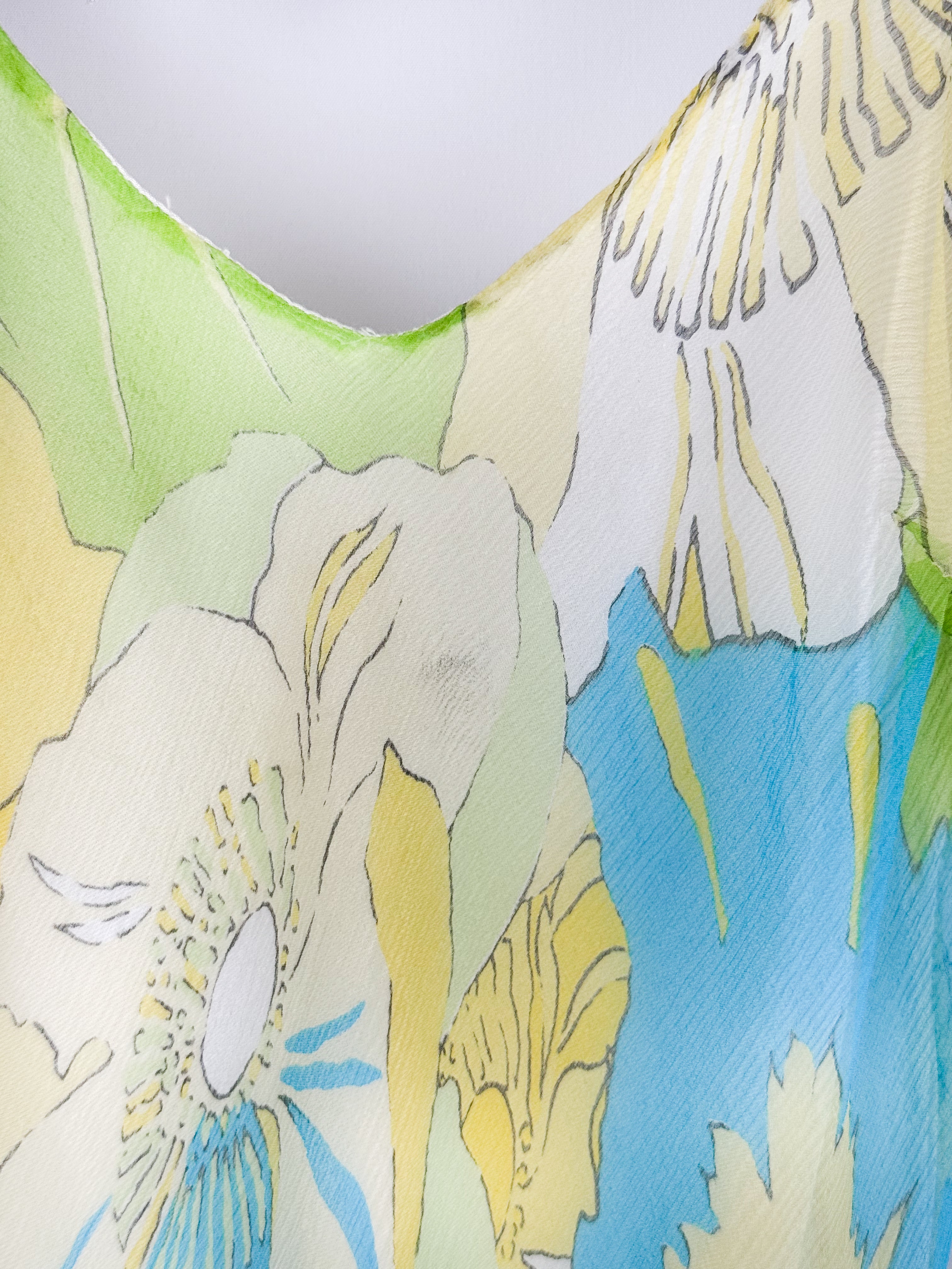 2000s Green Floral Silk Maxi Dress - S