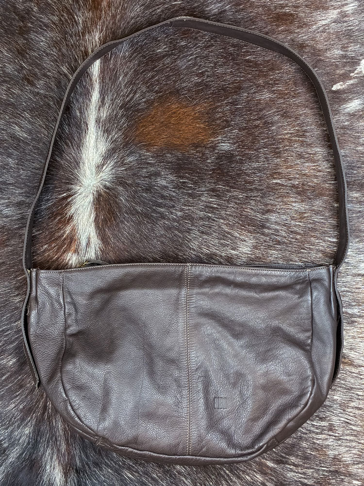 Biba Barcelona 2000s Brown Leather Crescent Crossbody Bag