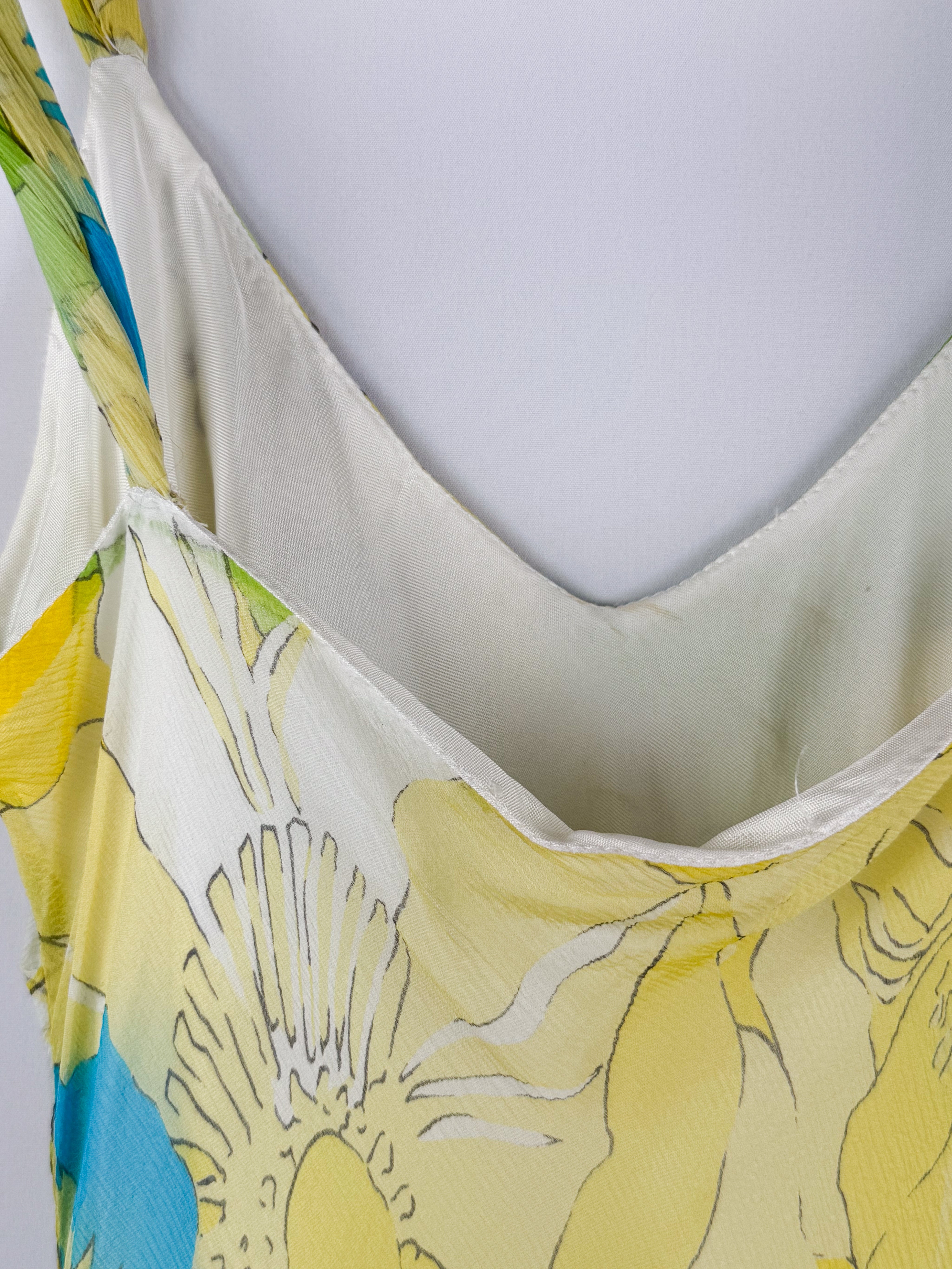 2000s Green Floral Silk Maxi Dress - S