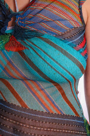Kenzo 2000s Sheer Multicolor Mesh Halter Midi Dress