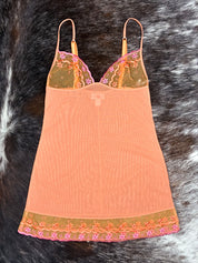 La Perla Orange Mesh Slip Dress with Pink Flowers
