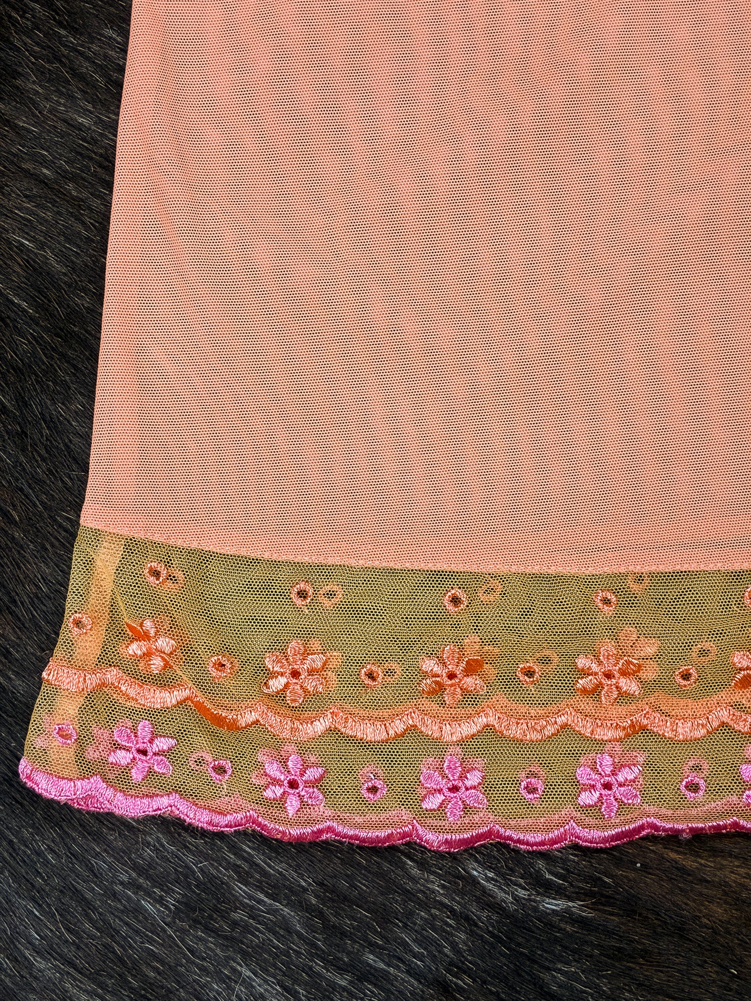 La Perla Orange Mesh Slip Dress with Pink Flowers