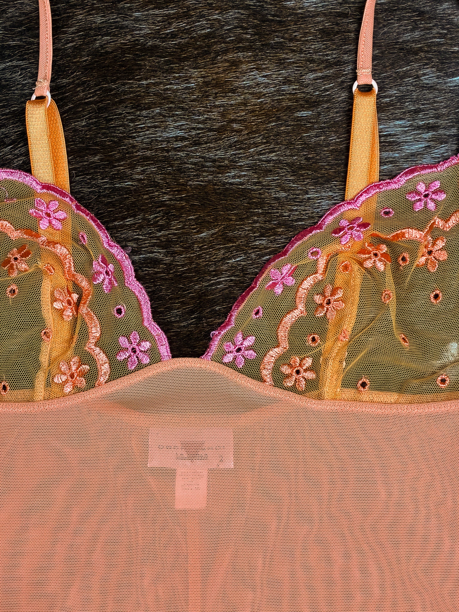 La Perla Orange Mesh Slip Dress with Pink Flowers