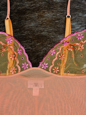La Perla Orange Mesh Slip Dress with Pink Flowers