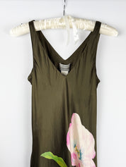 Atos Lombardini 2000s Olive Floral Silk Maxi Dress -  As Is - S