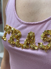 D&G Dolce & Gabbana Pink Gold Sequin "TRASH" Tank Top - M