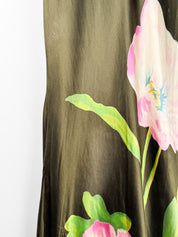 Atos Lombardini 2000s Olive Floral Silk Maxi Dress -  As Is - S