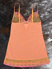 La Perla Orange Mesh Slip Dress with Pink Flowers