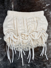 Gianni Versace Istante Cream Knit Bubble Skirt with Lace