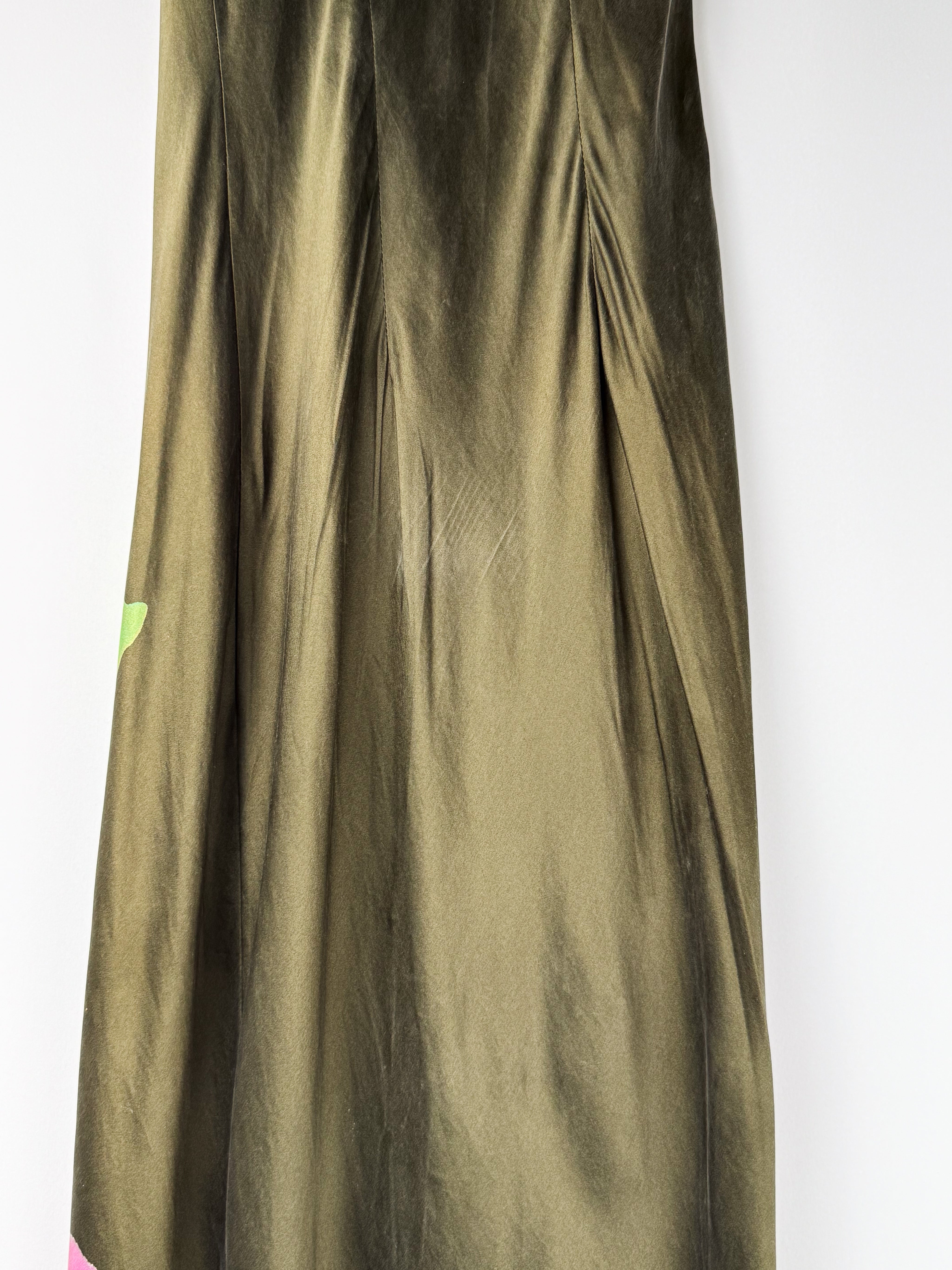 Atos Lombardini 2000s Olive Floral Silk Maxi Dress -  As Is - S