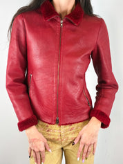 Santacroce Firenze 2000s Red Leather Shearling Jacket - S