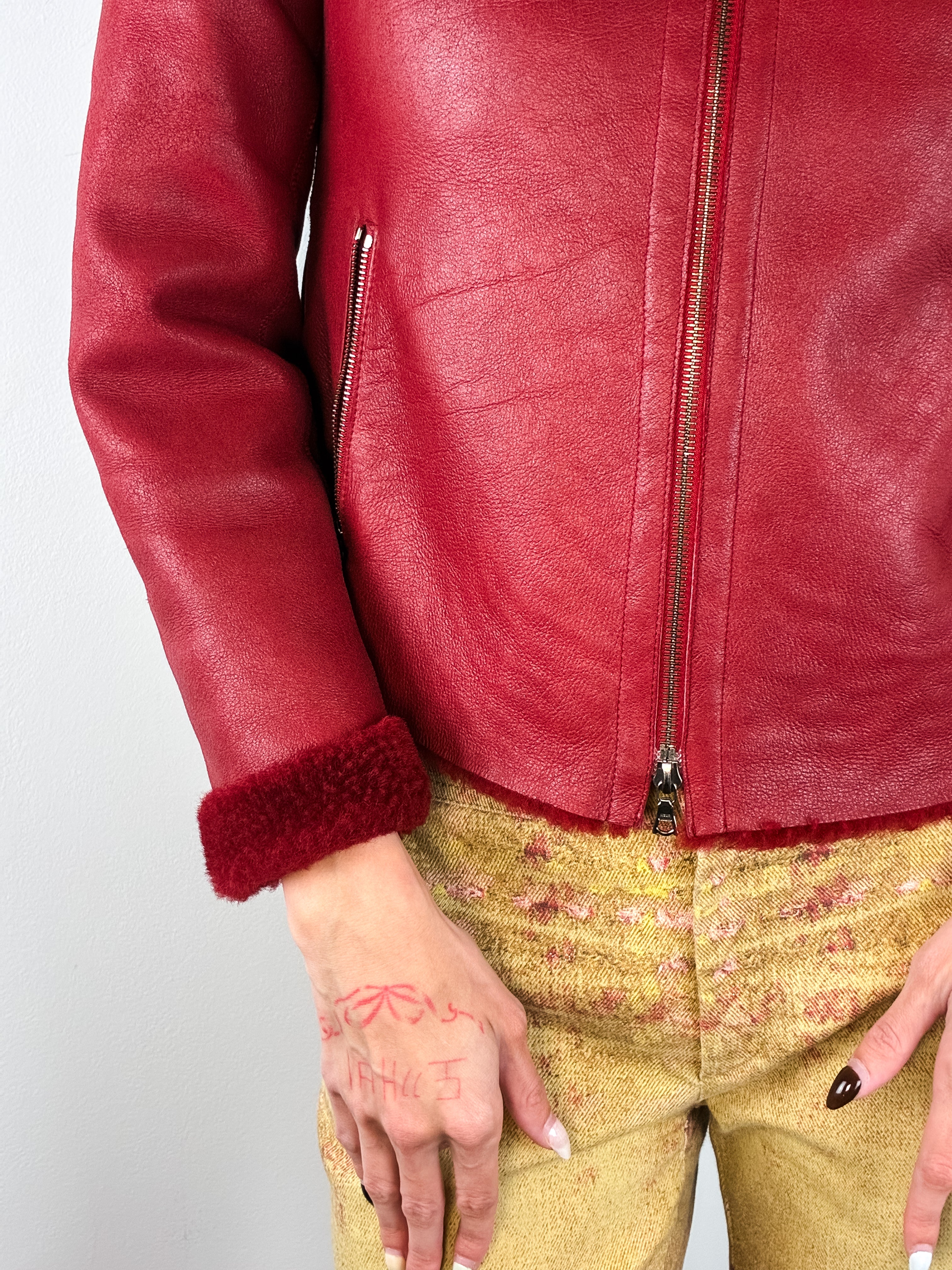 Santacroce Firenze 2000s Red Leather Shearling Jacket - S