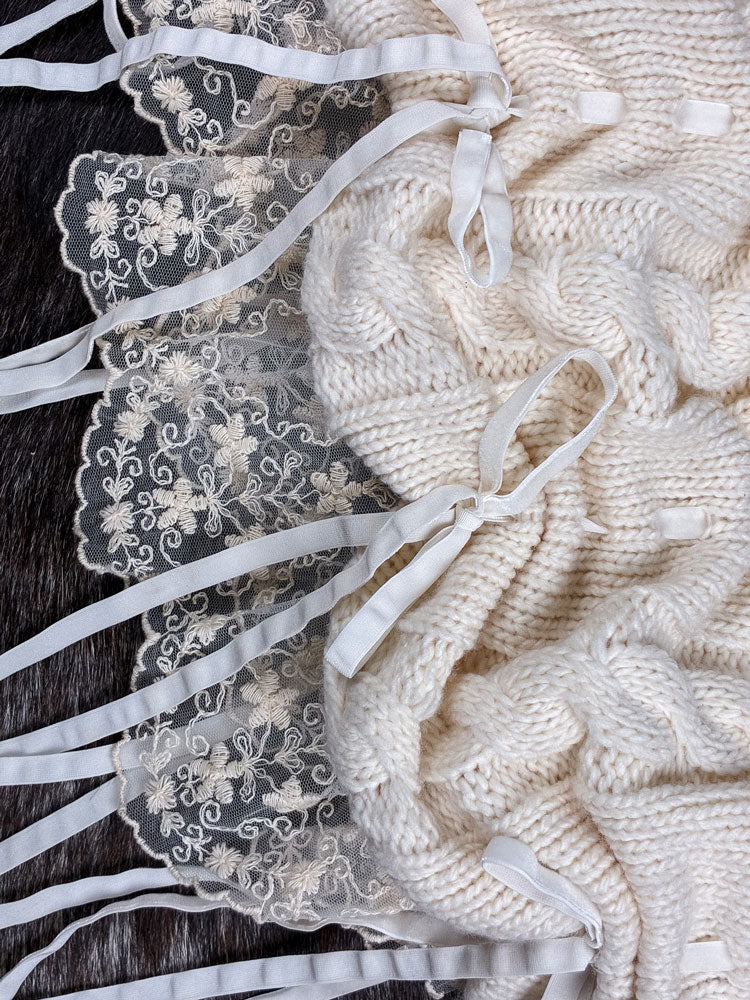 Gianni Versace Istante Cream Knit Bubble Skirt with Lace