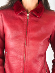 Santacroce Firenze 2000s Red Leather Shearling Jacket - S
