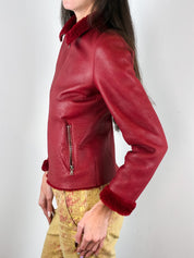 Santacroce Firenze 2000s Red Leather Shearling Jacket - S