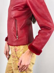 Santacroce Firenze 2000s Red Leather Shearling Jacket - S