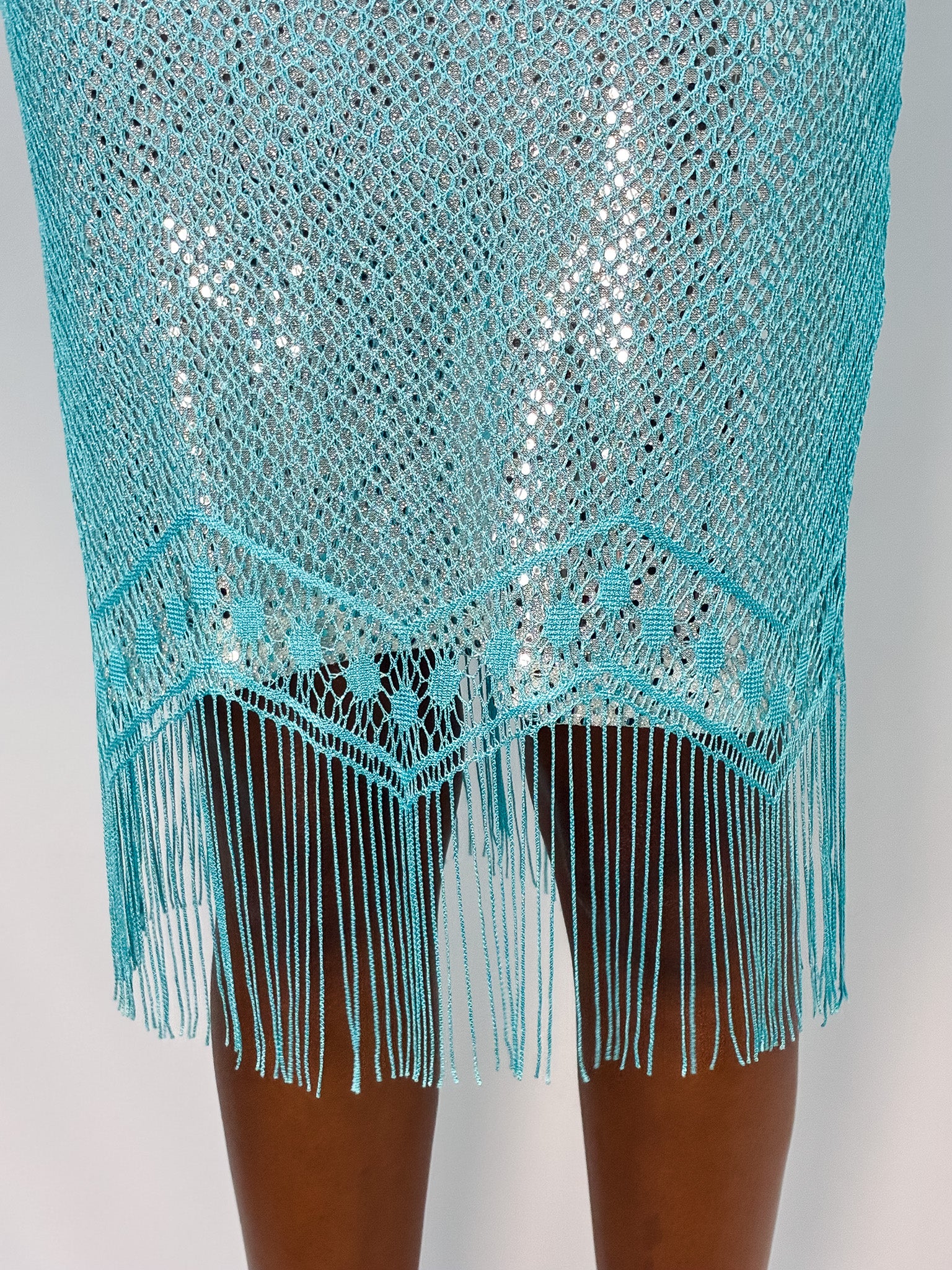 My Michelle 2000s Turquoise Mirror Sequin Fringe Midi Dress - S/M