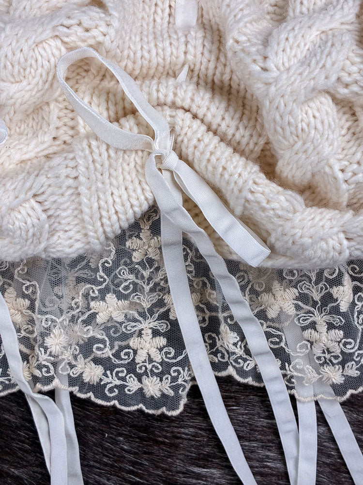 Gianni Versace Istante Cream Knit Bubble Skirt with Lace