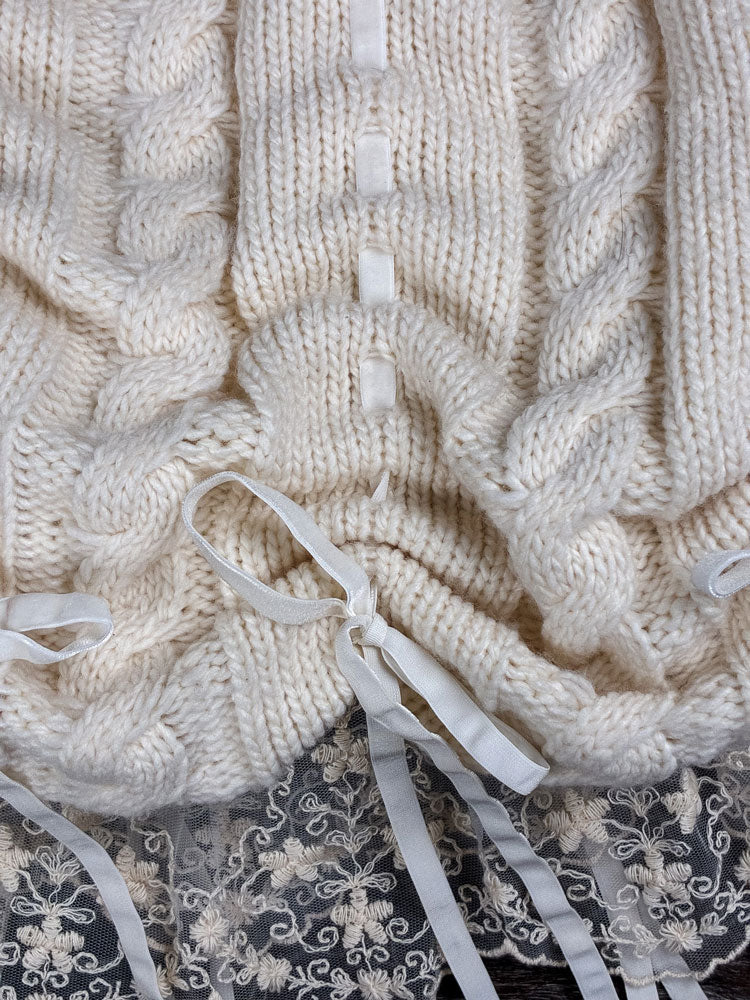 Gianni Versace Istante Cream Knit Bubble Skirt with Lace