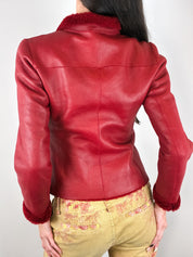 Santacroce Firenze 2000s Red Leather Shearling Jacket - S