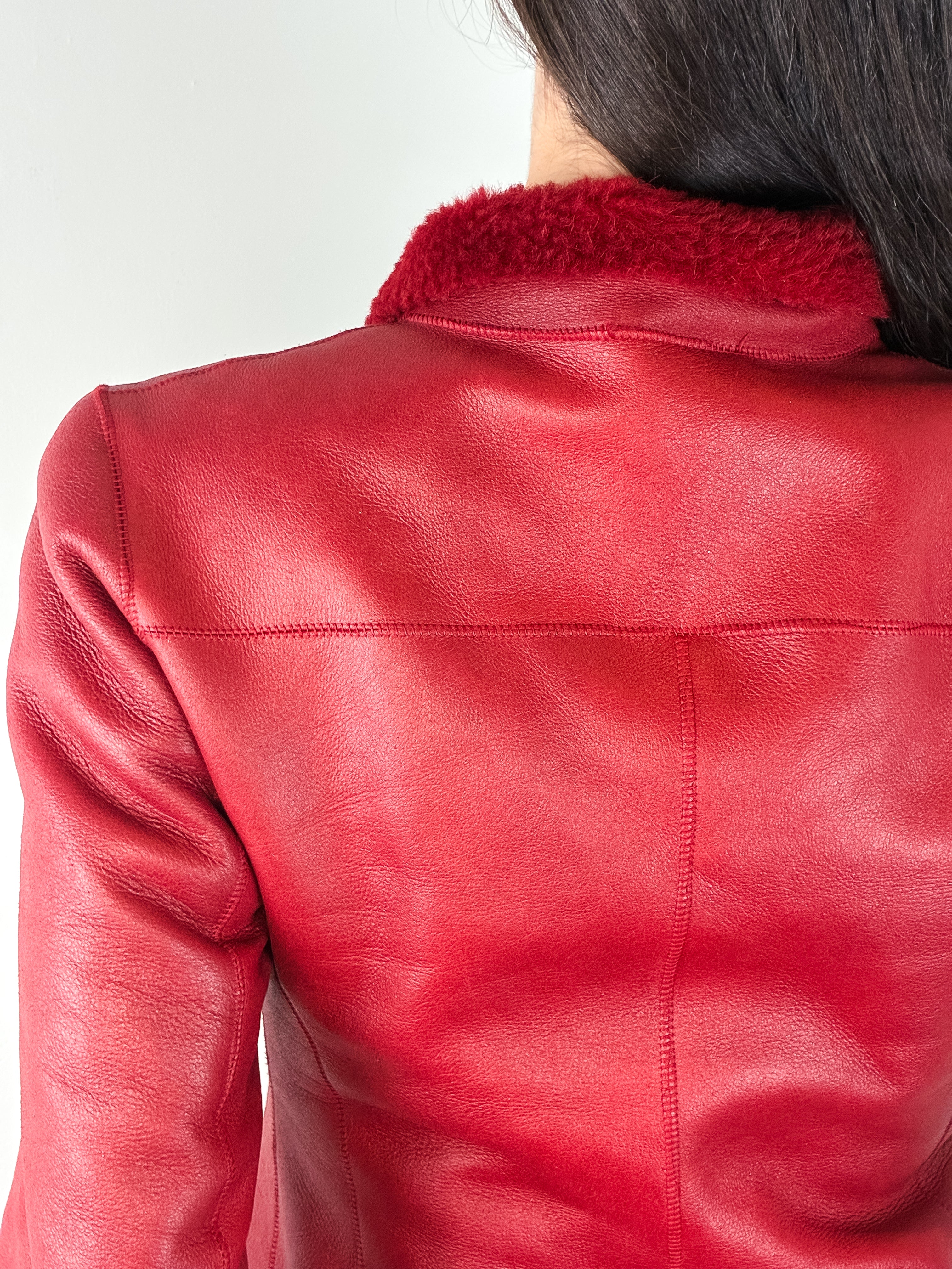 Santacroce Firenze 2000s Red Leather Shearling Jacket - S