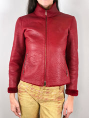 Santacroce Firenze 2000s Red Leather Shearling Jacket - S