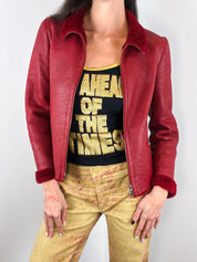Santacroce Firenze 2000s Red Leather Shearling Jacket - S