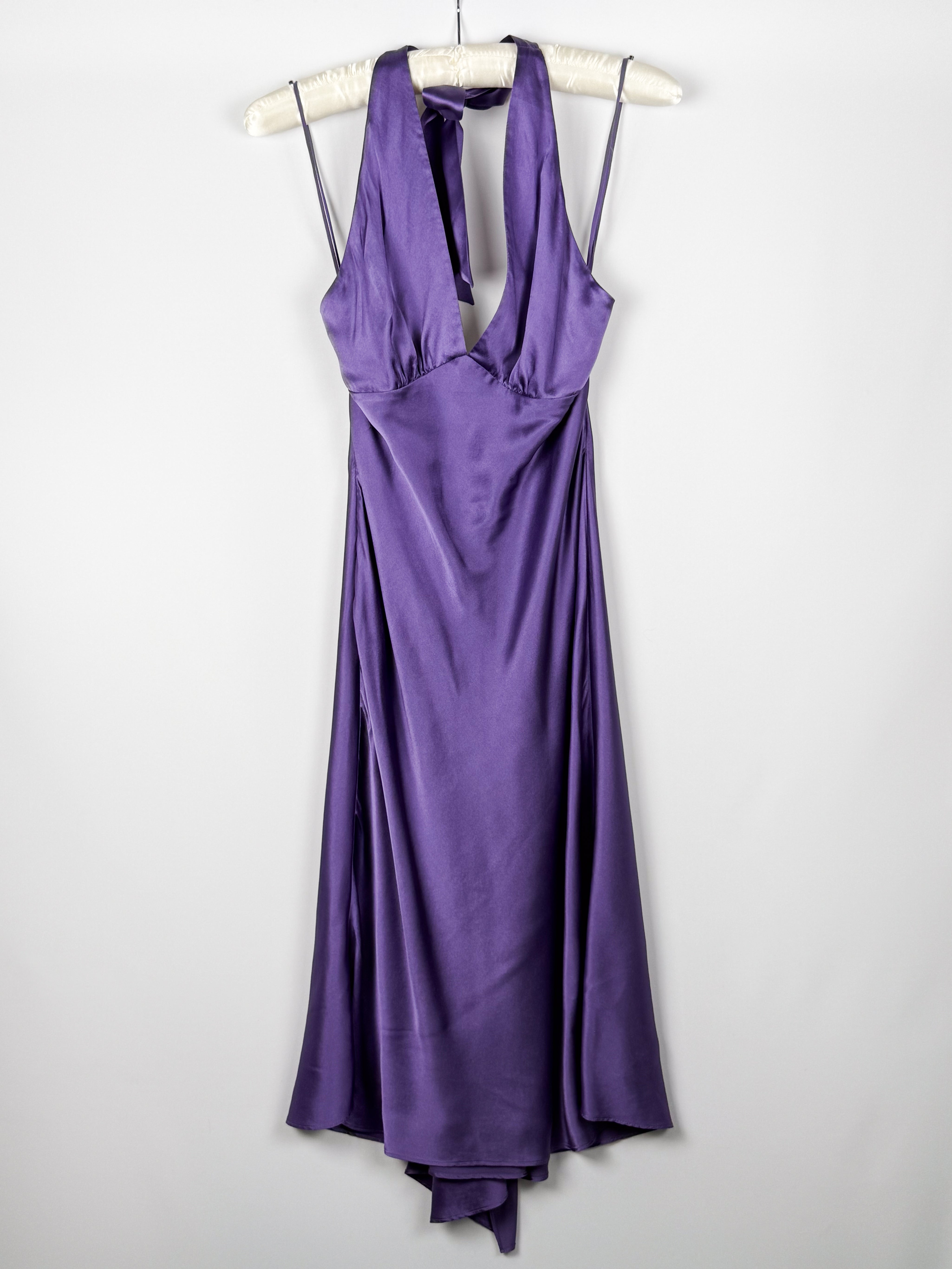 Luisa Spagnoli 1990s Purple Silk Halter Midi Dress - M