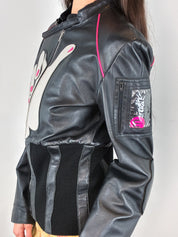 E-Play 2000s Black Leather Shaka Appliqué Moto Jacket - M/L