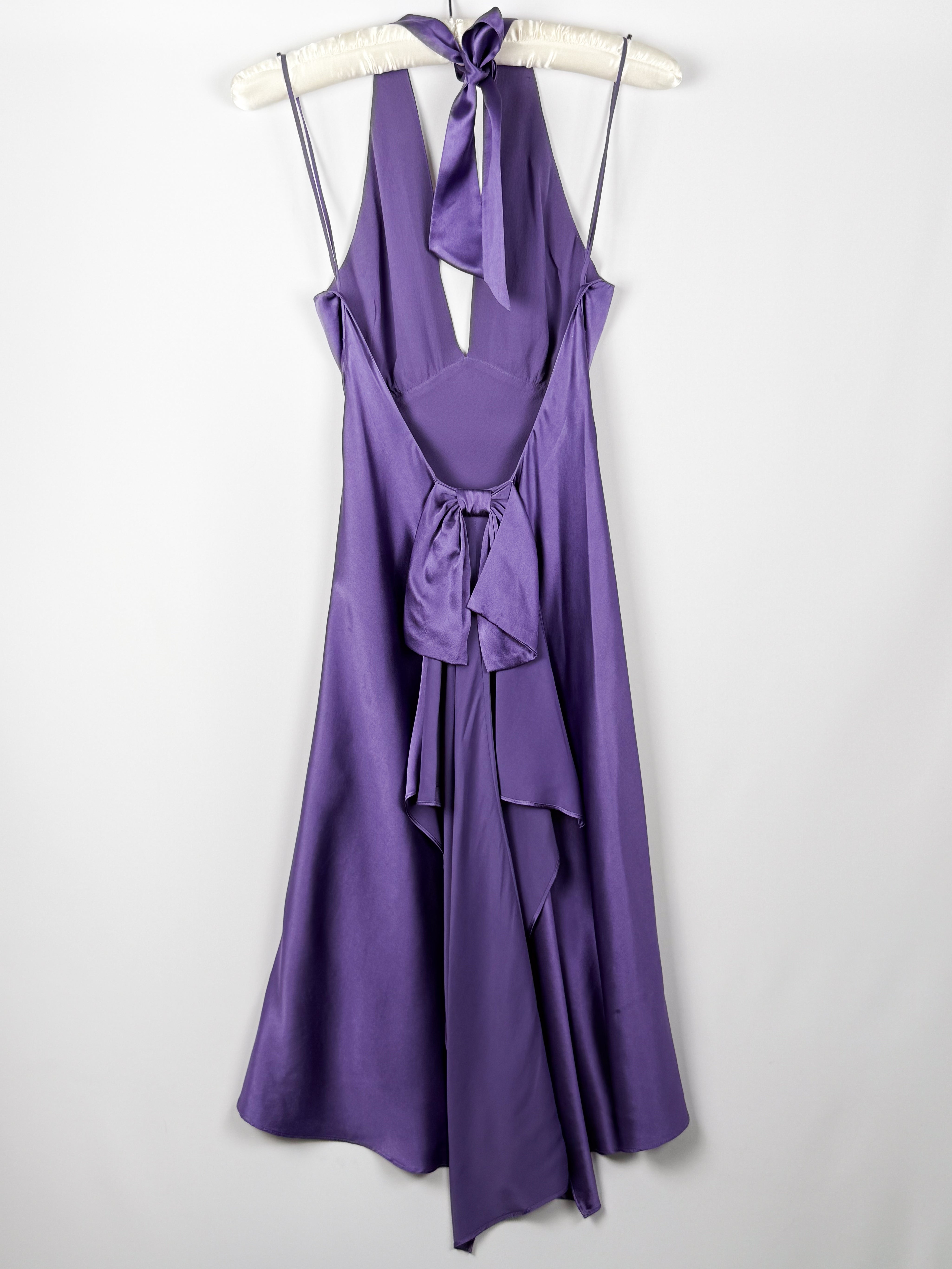 Luisa Spagnoli 1990s Purple Silk Halter Midi Dress - M