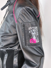 E-Play 2000s Black Leather Shaka Appliqué Moto Jacket - M/L