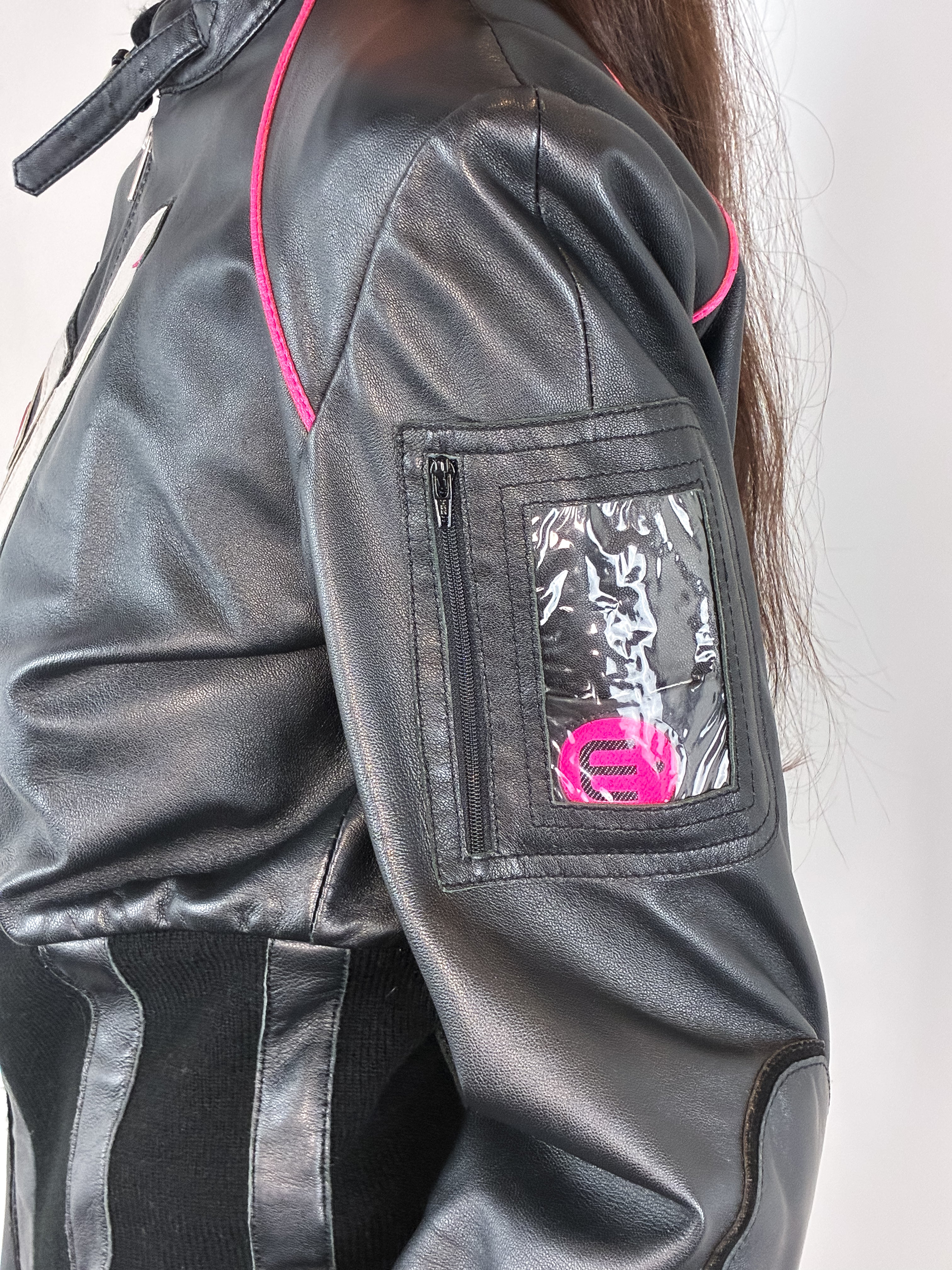 E-Play 2000s Black Leather Shaka Appliqué Moto Jacket - M/L