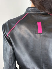 E-Play 2000s Black Leather Shaka Appliqué Moto Jacket - M/L