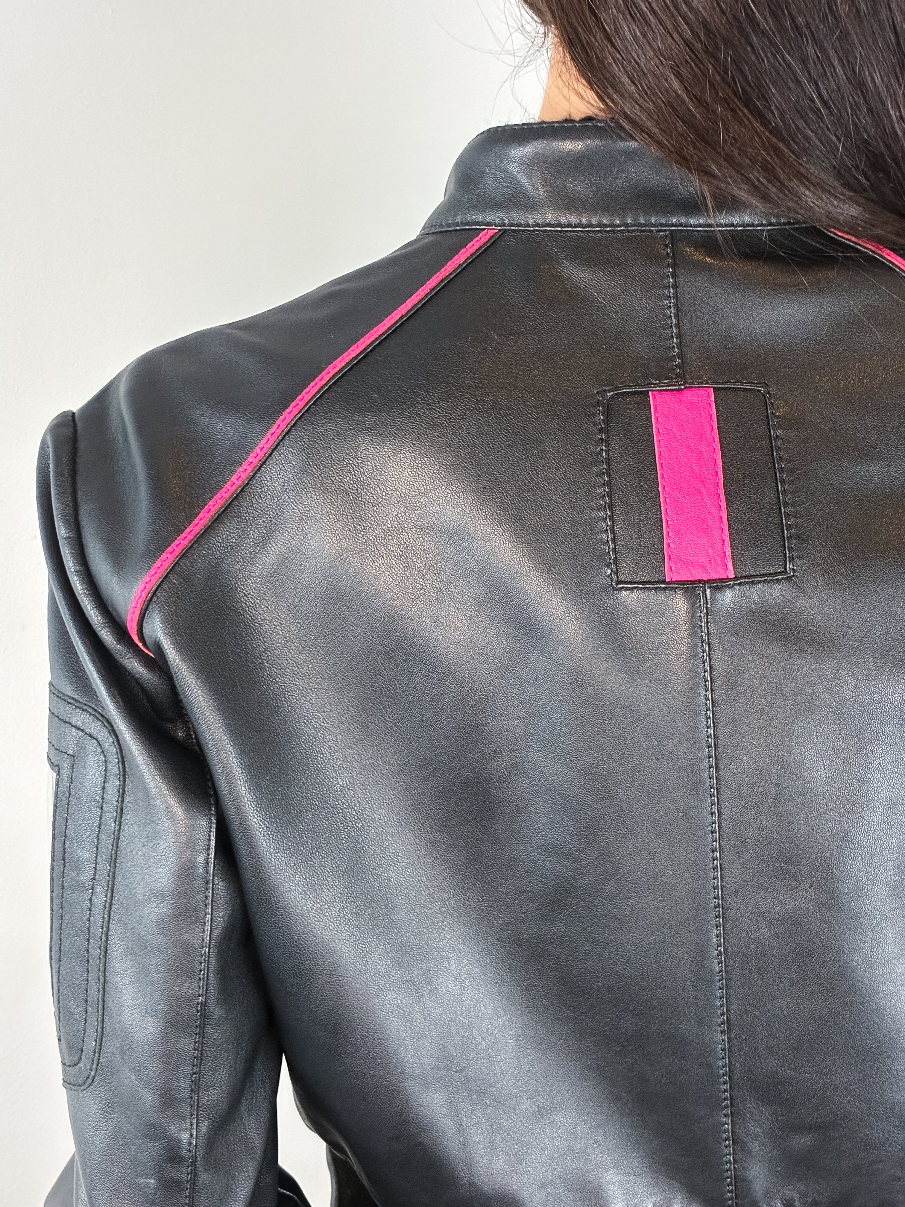 E-Play 2000s Black Leather Shaka Appliqué Moto Jacket - M/L
