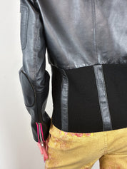E-Play 2000s Black Leather Shaka Appliqué Moto Jacket - M/L