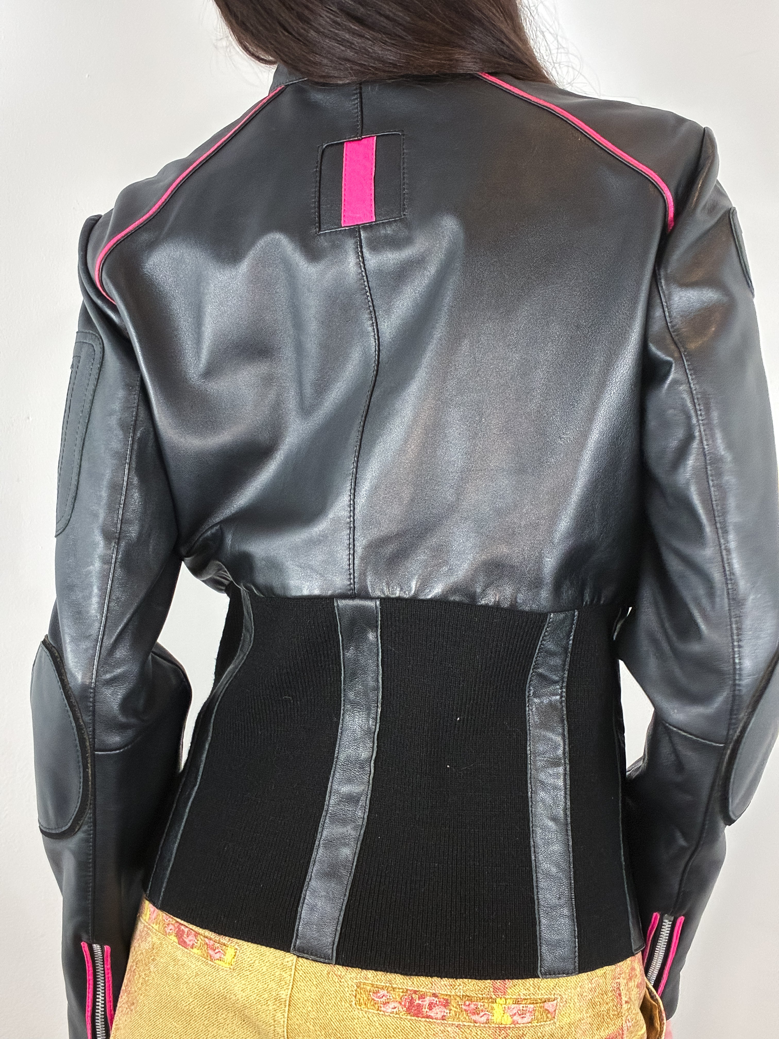 E-Play 2000s Black Leather Shaka Appliqué Moto Jacket - M/L