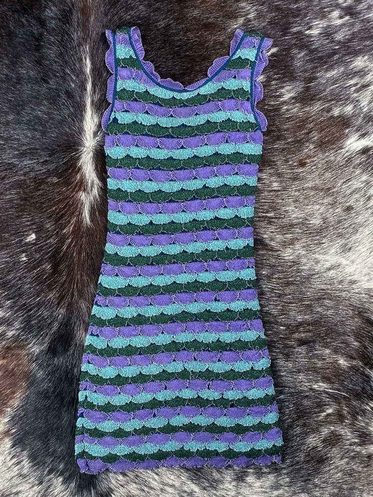 Missoni 2000s Wave Knit Lilac & Teal Sleeveless Dress