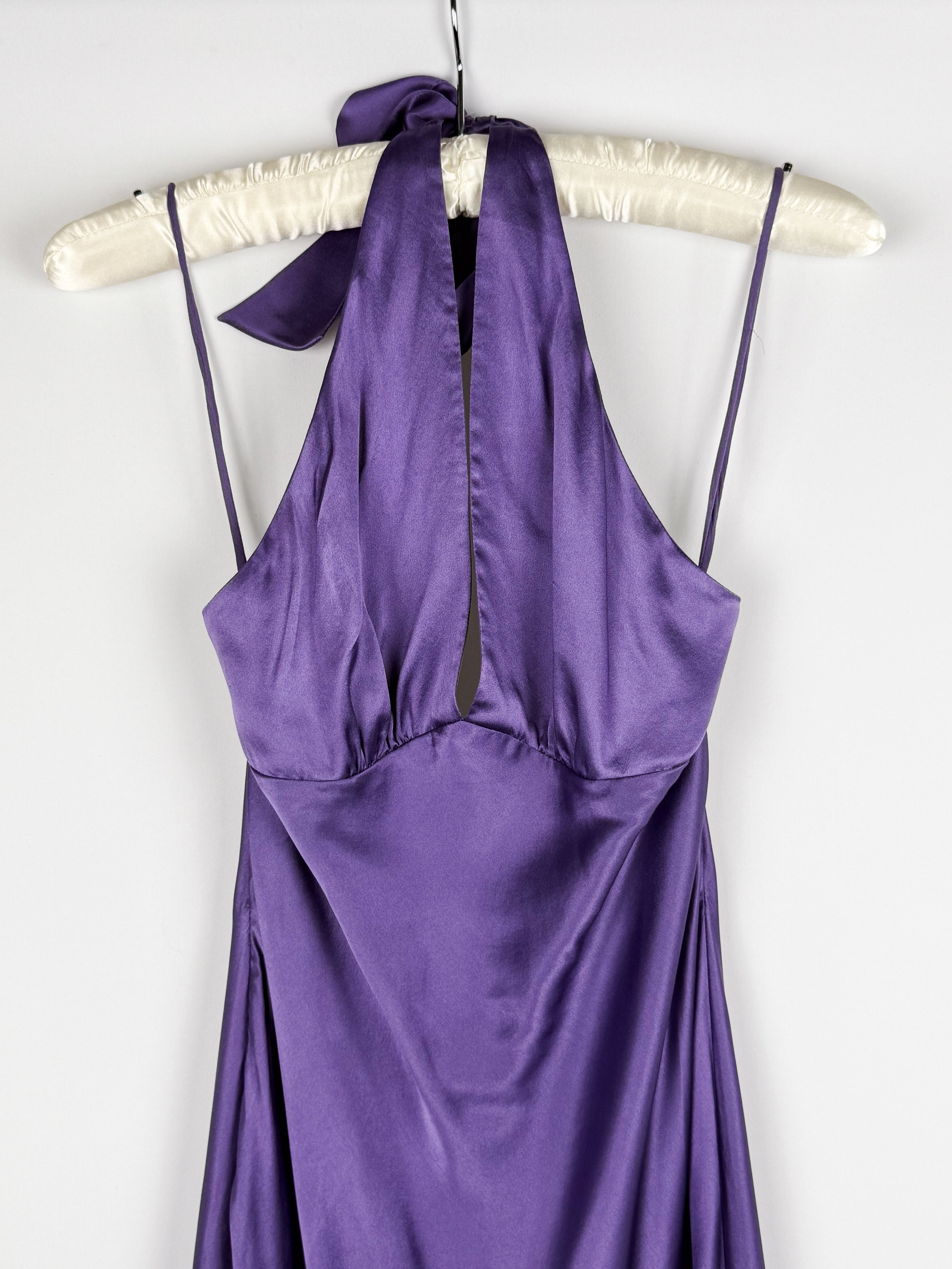 Luisa Spagnoli 1990s Purple Silk Halter Midi Dress - M