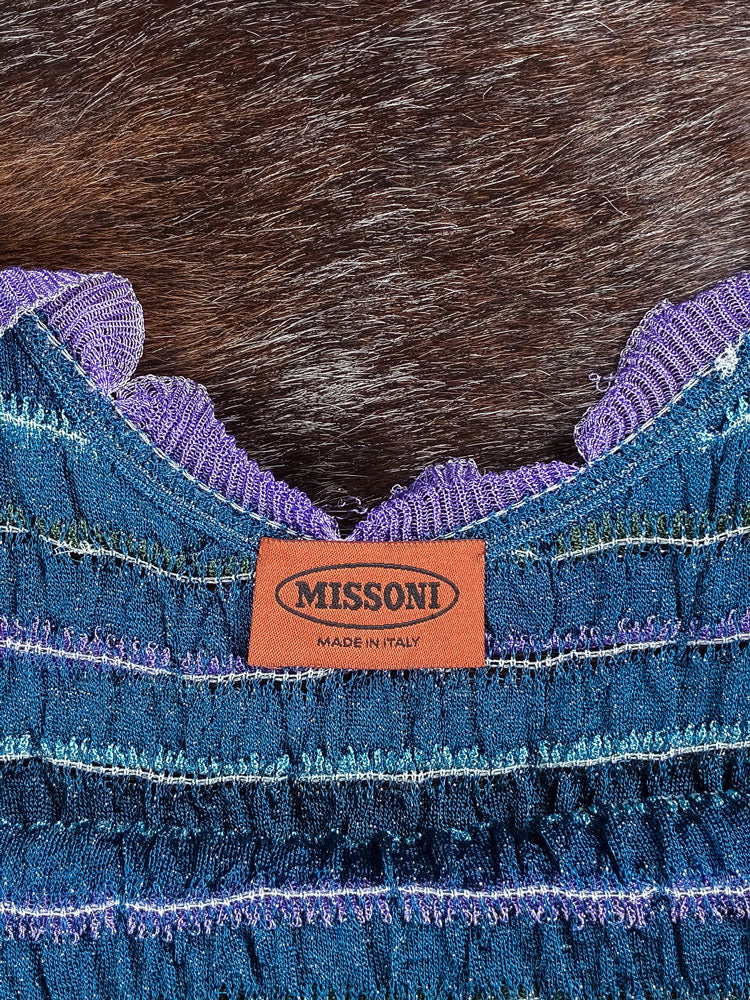 Missoni 2000s Wave Knit Lilac & Teal Sleeveless Dress
