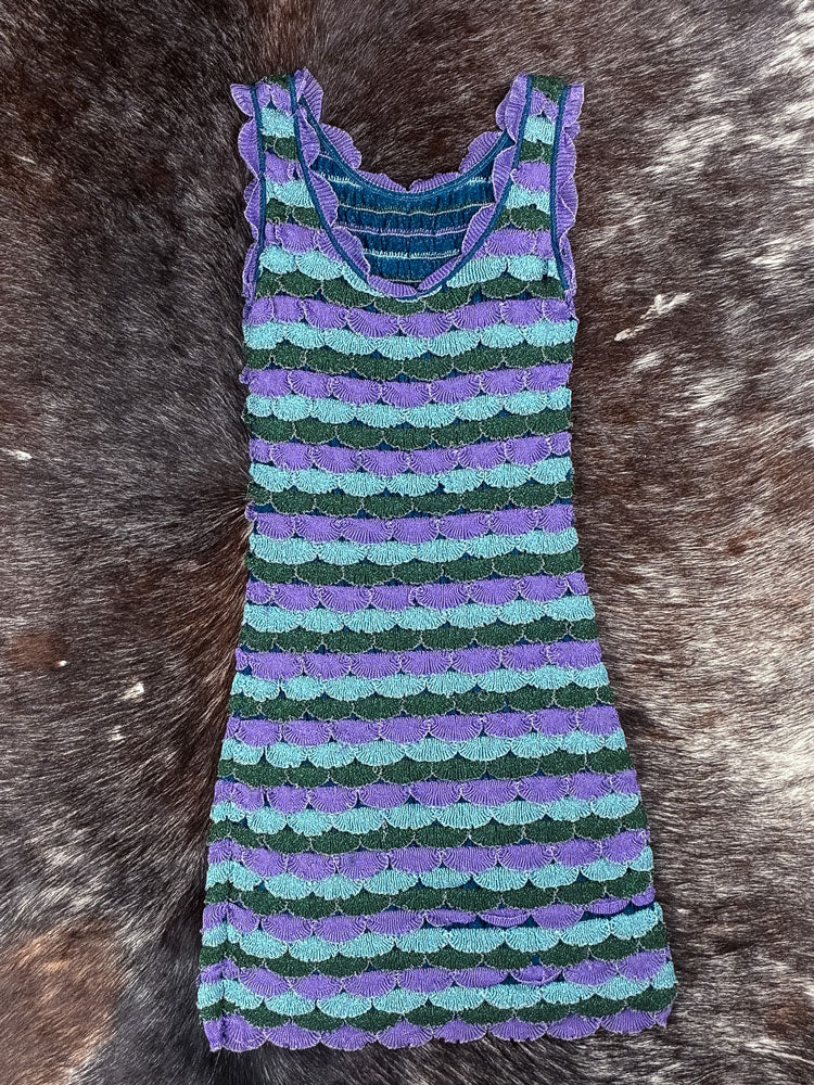 Missoni 2000s Wave Knit Lilac & Teal Sleeveless Dress