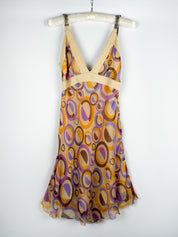 Cristinaeffe 2000s Circle Print Silk Midi Dress - XS