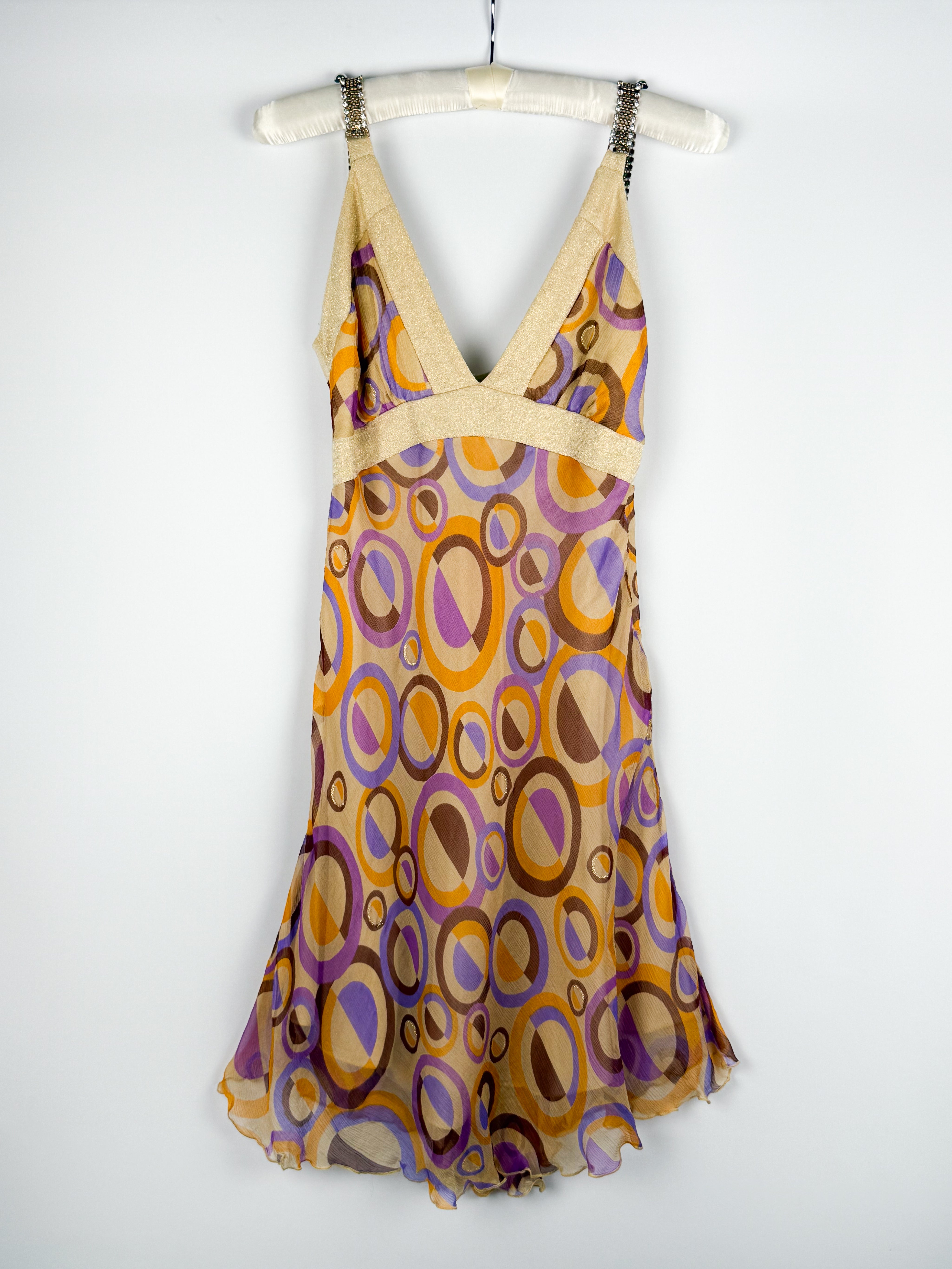 Cristinaeffe 2000s Circle Print Silk Midi Dress - XS