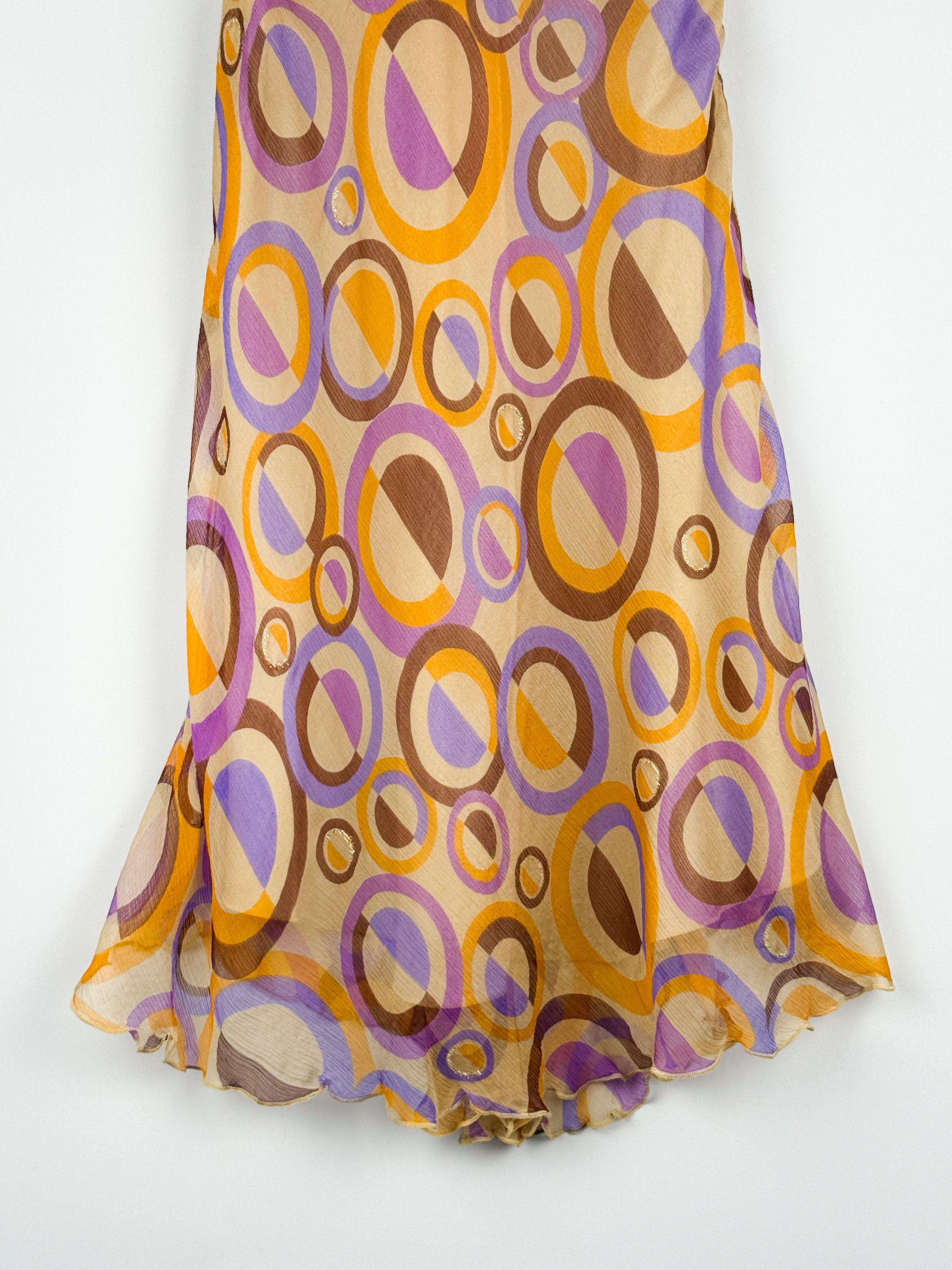 Cristinaeffe 2000s Circle Print Silk Midi Dress - XS
